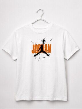 Jordan White Tee with Orange Logo and Black Jumpman